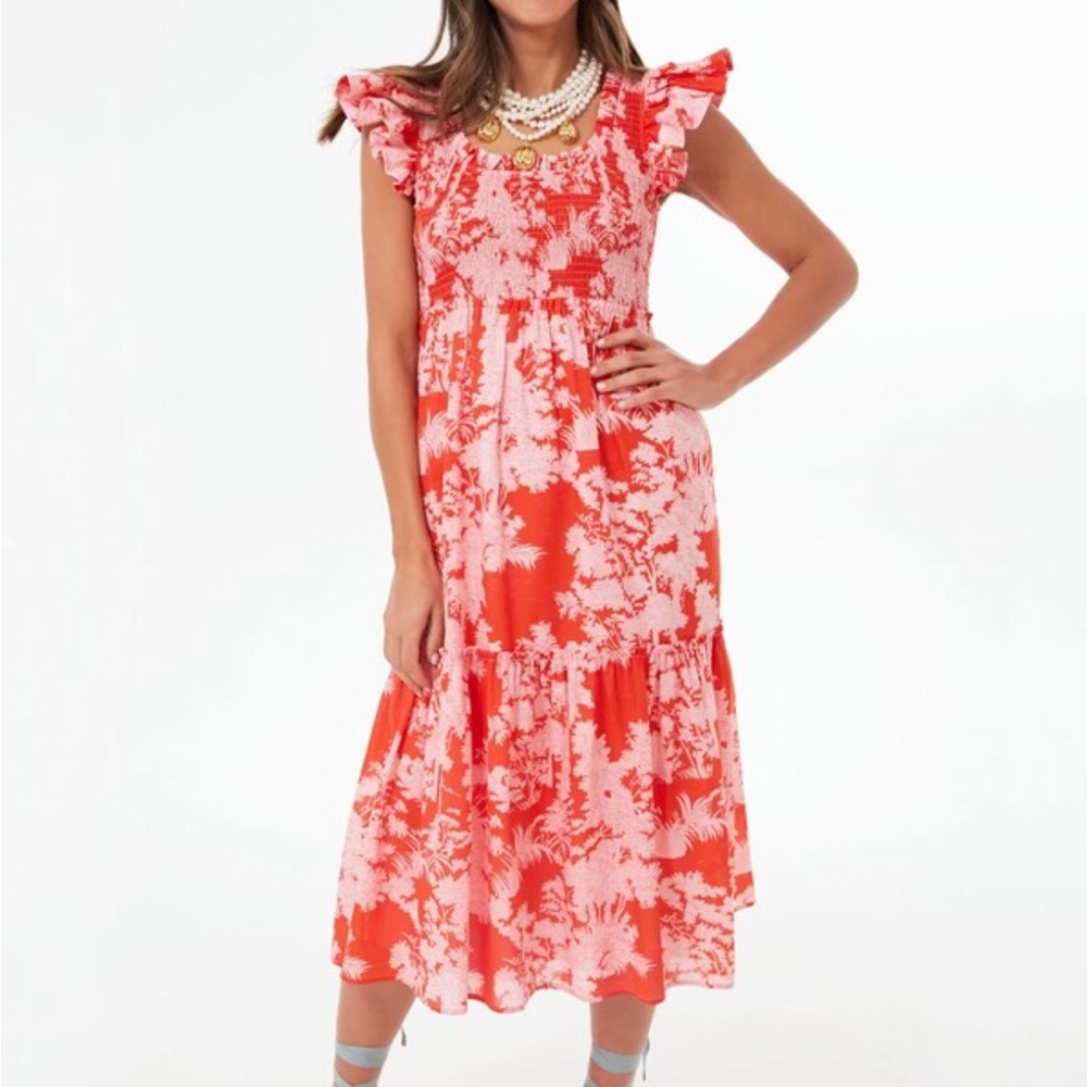 Tuckernuck Pink and Red/Orange Ruffled Tiered Sundress
